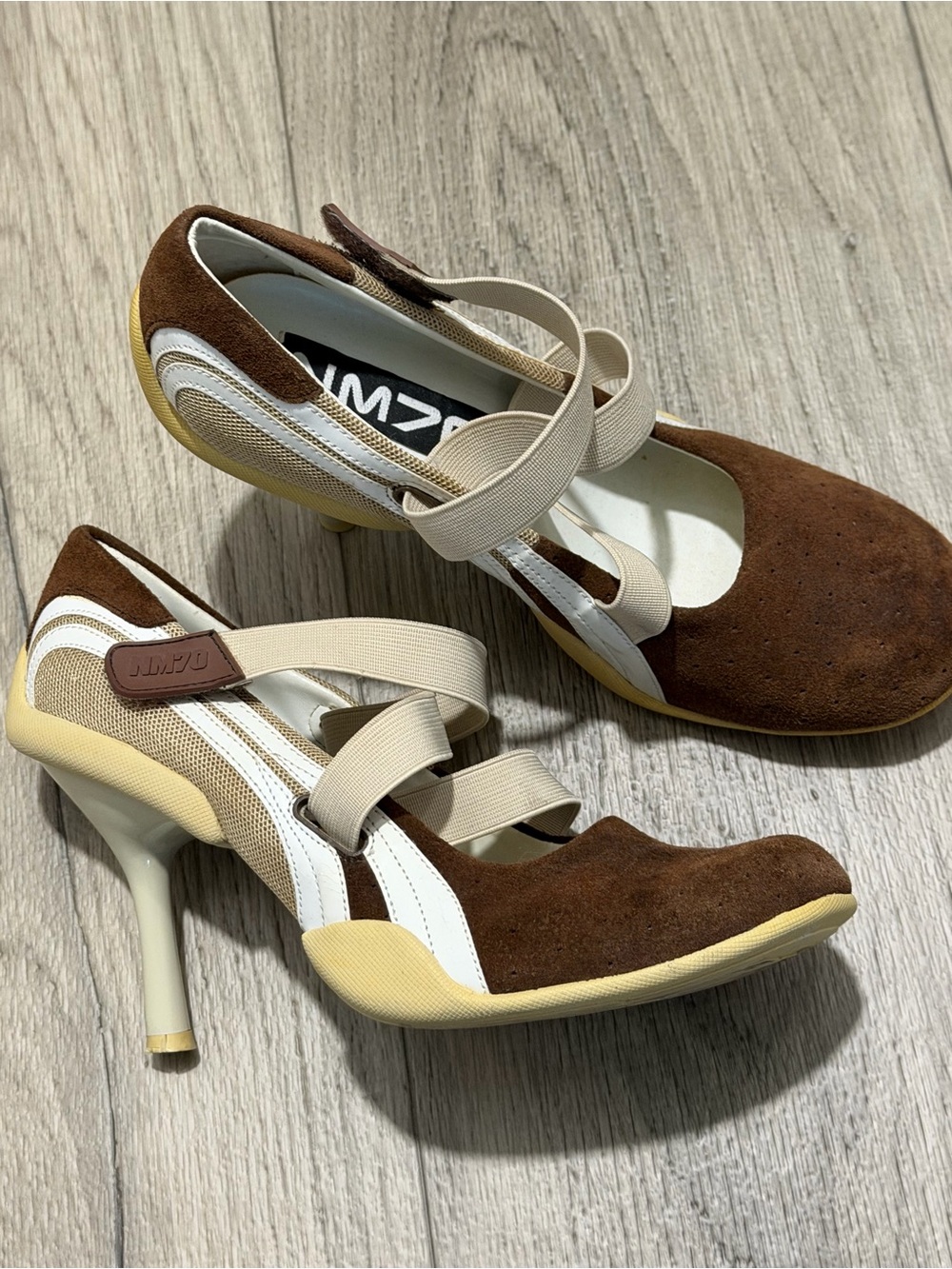NM70 brand Vintage Brown and Cream Mary Jane sneaker style Heels